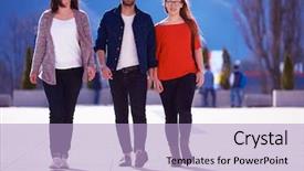  Presentation with students - Presentation theme consisting of happy-students-group-have-fun background and a light blue colored foreground