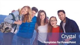  Presentation with students - PPT layouts having happy-students-group-have-fun background and a ocean colored foreground