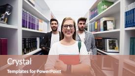  Presentation with library - Cool new presentation with happy-students-group-in-school backdrop and a coral colored foreground