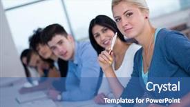  Presentation with study - Slide set featuring happy students group study in classroom background and a ocean colored foreground