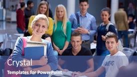  Presentation with study - Beautiful slide deck featuring happy students group study in classroom backdrop and a ocean colored foreground