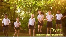  Presentation with at risk high school students - Slide set featuring happy students in school uniforms background and a  colored foreground