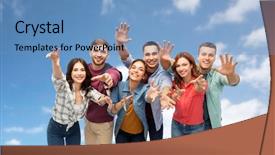  Presentation with sky blue - Colorful PPT theme enhanced with happy students over blue sky backdrop and a teal colored foreground