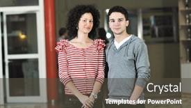  Presentation with university building - Presentation theme having concept or conceptual green tree contact word cloud tagcloud in man or woman hand on rainbow sky background background and a light gray colored foreground