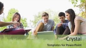  Presentation with technology students - Colorful theme enhanced with happy students sitting outside backdrop and a mint green colored foreground