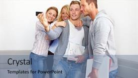  Presentation with transfer - Beautiful slides featuring happy students taking pictures backdrop and a ocean colored foreground