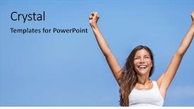  Presentation with banner blue - Presentation featuring happy success woman winner asian background and a light blue colored foreground