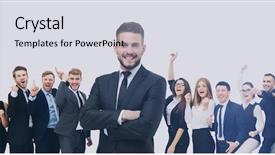  Presentation with successful - PPT layouts enhanced with happy successful business team isolated background and a light gray colored foreground