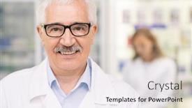  Presentation with pharmacist - Beautiful presentation theme featuring happy-successful-senior-professional backdrop and a white colored foreground