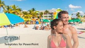  Presentation with shells beach summer holiday - Slide deck with happy-summer-interracial-couple-portrait background and a lemonade colored foreground