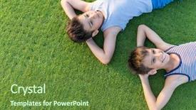  Presentation with summer camp diverse kids - PPT layouts enhanced with happy summer vacation for kids background and a  colored foreground