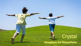  Presentation with summer camp diverse kids - Colorful presentation enhanced with happy summer vacation for kids backdrop and a  colored foreground