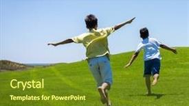  Presentation with summer camp diverse kids - Colorful presentation theme enhanced with happy summer vacation for kids backdrop and a tawny brown colored foreground