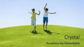  Presentation with summer camp diverse kids - Presentation design having happy summer vacation for kids background and a  colored foreground