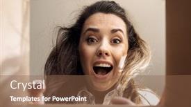  Presentation with parabolic trough - Audience pleasing PPT theme consisting of happy-surprised-girl-looking-trough backdrop and a tawny brown colored foreground