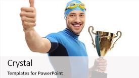  Presentation with gold trophy - Cool new presentation design with happy swimmer holding a gold backdrop and a white colored foreground