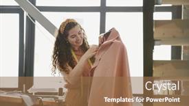  Presentation with new order - Audience pleasing slides consisting of happy-tailor-standing-by-dummy backdrop and a coral colored foreground