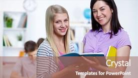  Presentation with teacher - Audience pleasing PPT theme consisting of happy teacher and her student backdrop and a  colored foreground