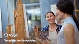  Presentation with folk arts - Amazing slide set having happy teacher of arts talking backdrop and a tawny brown colored foreground