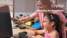  Presentation with elementary - Presentation theme having happy teachers day - cute pupils in computer class background and a tawny brown colored foreground