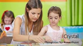  Presentation with nursery - Audience pleasing presentation theme consisting of happy teachers day - nursery teacher helping girl painting backdrop and a coral colored foreground