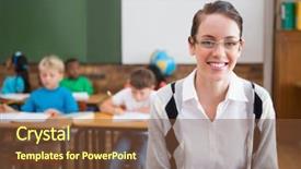  Presentation with elementary school - Presentation theme having happy teachers day - pretty teacher smiling at camera background and a tawny brown colored foreground
