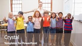  Presentation with school-elementary - Presentation design with happy teachers day - teacher and pupils smiling background and a  colored foreground