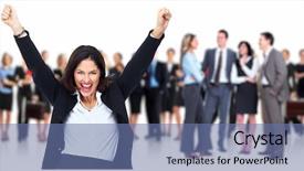  Presentation with group - Amazing presentation theme having happy team - business people group isolated backdrop and a ocean colored foreground