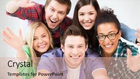  Presentation with students - PPT layouts having happy team - education concept - group background and a lemonade colored foreground