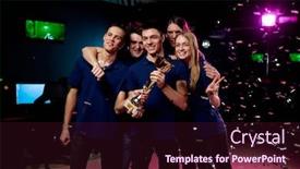  Presentation with team group - PPT theme enhanced with happy-team-of-young-computer background and a wine colored foreground