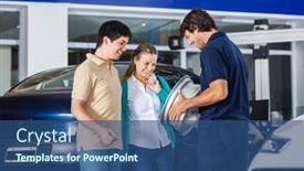  Presentation with alloy - Audience pleasing presentation consisting of happy technician and couple looking at metallic alloy in garage backdrop and a ocean colored foreground