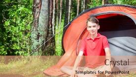  Presentation with teen - Beautiful PPT theme featuring sitting barefoot by a camping backdrop and a coral colored foreground