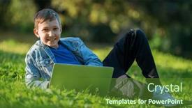  Presentation with summer school - Presentation design featuring happy-teen-boy background and a tawny brown colored foreground