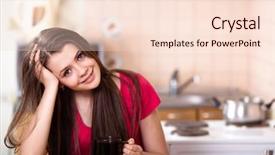  Presentation with teen girl tech - Beautiful presentation theme featuring happy teen girl drinking coffee backdrop and a lemonade colored foreground