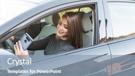  Presentation with teen driving - Audience pleasing PPT theme consisting of happy teen girl driving backdrop and a  colored foreground