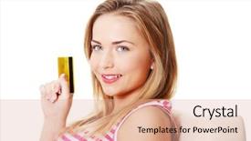  Presentation with teen girl - Beautiful slide set featuring happy teen girl holding credit card backdrop and a lemonade colored foreground