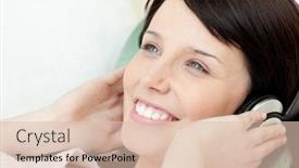  Presentation with teen girl - Slide set consisting of happy teen girl listening music lying on a sofa at home background and a lemonade colored foreground