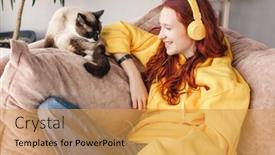  Presentation with teen girl - Presentation enhanced with happy-teen-girl-with-cat background and a yellow colored foreground