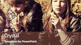  Presentation with teen girls - Presentation consisting of happy teen girls eating an ice cream outdoor background and a tawny brown colored foreground