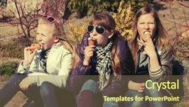  Presentation with teen girls - Beautiful PPT theme featuring happy teen girls eating backdrop and a violet colored foreground