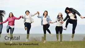  Presentation with girls running - PPT layouts featuring happy teen girls having good fun time outdoors running and jumping background and a tawny brown colored foreground