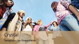  Presentation with teen girls - Colorful slide set enhanced with happy teen girls having good backdrop and a coral colored foreground