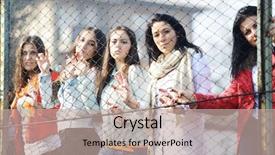  Presentation with teen girls - Slide set with happy teen girls having good background and a mint green colored foreground