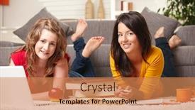  Presentation with teen girls - Audience pleasing theme consisting of happy teen girls lying on floor with laptop and books smiling at camera at home backdrop and a coral colored foreground