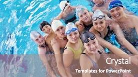  Presentation with group of happy couples - Audience pleasing PPT layouts consisting of happy teen group at swimming backdrop and a  colored foreground