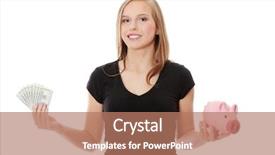  Presentation with teen - Amazing slide deck having happy teen holding a piggy bank and dollars isolated on white background backdrop and a coral colored foreground