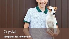  Presentation with friendship - PPT layouts enhanced with happy teen with dog boy and pet outdoors friendship background and a tawny brown colored foreground