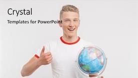  Presentation with teenage suicide - PPT theme featuring happy teenage boy holding globe background and a  colored foreground