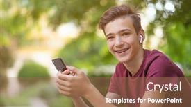  Presentation with teenage - Slides consisting of happy-teenage-boy-is-using background and a coral colored foreground