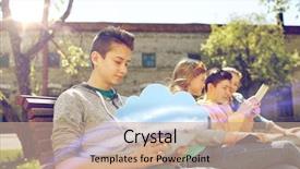  Presentation with technology students - Slide set with happy teenage friends or student background and a coral colored foreground